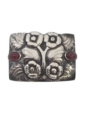 Georg Jensen Denmark 830 Silver 66 Carnelian Flower Pin/Brooch #25615